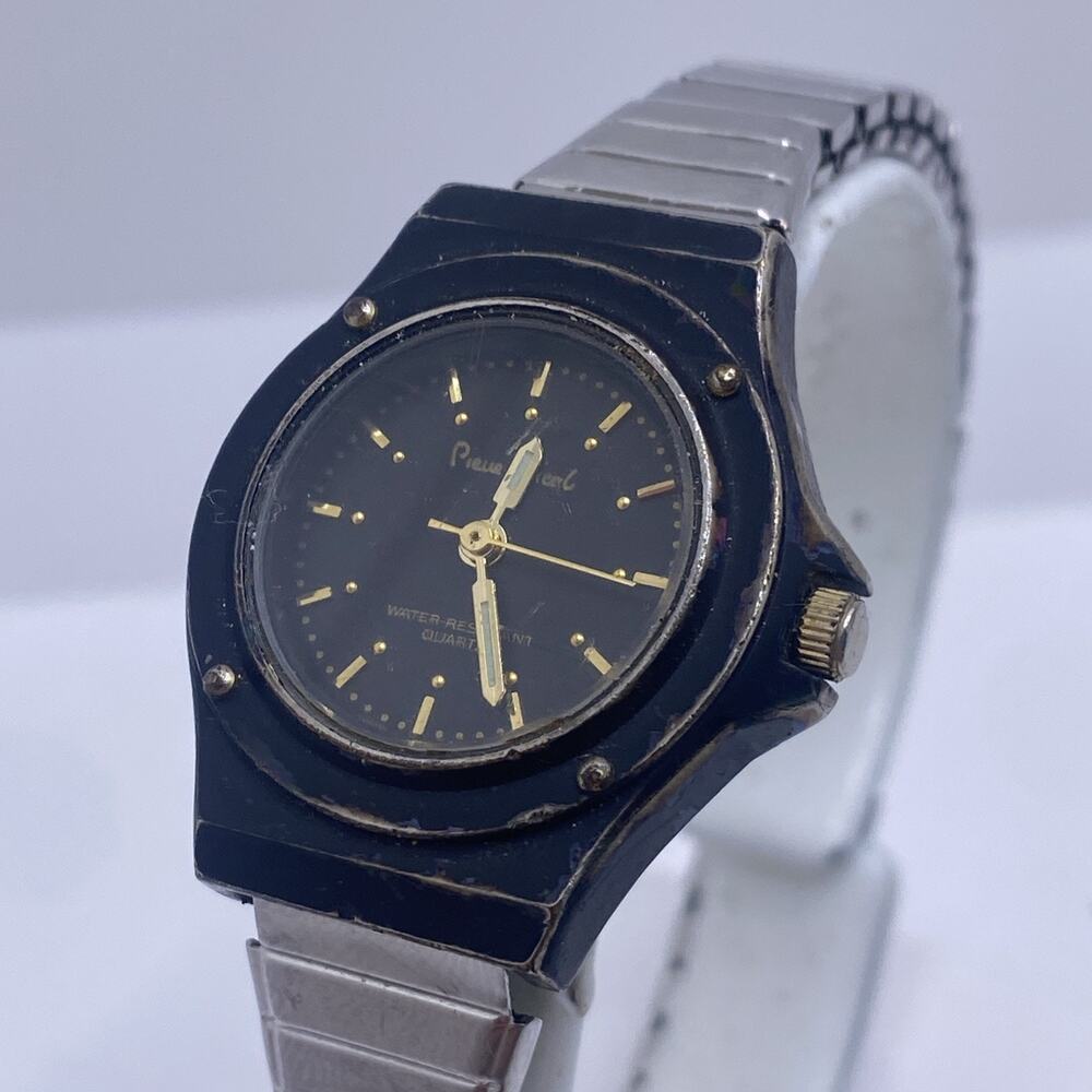 Pierre Nicol Womens Stretch Band Black Metallic Watch Works New Batterg